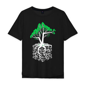 Мужская футболка хлопок Oversize с принтом Квадратный корень в Екатеринбурге, 100% хлопок | свободный крой, круглый ворот, “спинка” длиннее передней части | mathematica | алгебра | геометрия | дерево | квадрат | корни | крона | математик | математика | наука | технарь