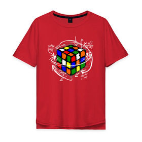 Мужская футболка хлопок Oversize с принтом Кубик Рубика в Екатеринбурге, 100% хлопок | свободный крой, круглый ворот, “спинка” длиннее передней части | Тематика изображения на принте: mathematica | магия. формулы | математик | математика | наука | технарь