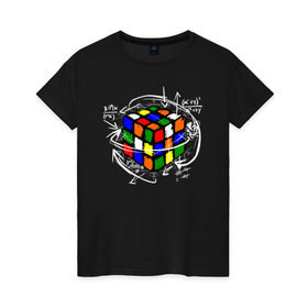 Женская футболка хлопок с принтом Кубик Рубика в Екатеринбурге, 100% хлопок | прямой крой, круглый вырез горловины, длина до линии бедер, слегка спущенное плечо | mathematica | магия. формулы | математик | математика | наука | технарь