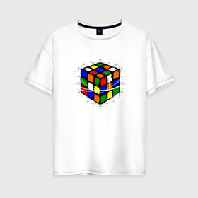 Женская футболка хлопок Oversize с принтом Кубик Рубика в Екатеринбурге, 100% хлопок | свободный крой, круглый ворот, спущенный рукав, длина до линии бедер
 | mathematica | магия. формулы | математик | математика | наука | технарь