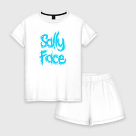 Женская пижама с шортиками хлопок с принтом SALLY FACE в Екатеринбурге, 100% хлопок | футболка прямого кроя, шорты свободные с широкой мягкой резинкой | face | game | horror | sally | sally face | игра | мальчик с протезом | салли | салли фейс | ужасы
