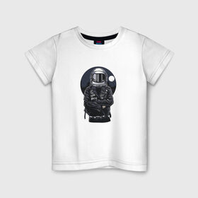 Детская футболка хлопок с принтом Biker Astronaut в Екатеринбурге, 100% хлопок | круглый вырез горловины, полуприлегающий силуэт, длина до линии бедер | астронавт | байкер | вселенная | звезды | космонавт | космос | косуха | крутой | луна | наса | рок | шлем