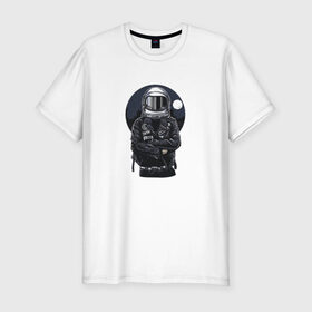 Мужская футболка премиум с принтом Biker Astronaut в Екатеринбурге, 92% хлопок, 8% лайкра | приталенный силуэт, круглый вырез ворота, длина до линии бедра, короткий рукав | астронавт | байкер | вселенная | звезды | космонавт | космос | косуха | крутой | луна | наса | рок | шлем