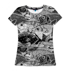 Женская футболка 3D с принтом Рыбы в Екатеринбурге, 100% полиэфир ( синтетическое хлопкоподобное полотно) | прямой крой, круглый вырез горловины, длина до линии бедер | beautiful | best | cool | depth | fashio | fish | graphics | pattern | picture | trendy | underwater | water | world | youth | белый | вода | глубина | графика | картинка | красивый | крутой | лучший | мир | мода | модный | молодёжная | подводный | рисуно