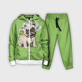 Детский костюм 3D с принтом My little hippie в Екатеринбурге,  |  | breed | dog | hippie | kid | little | my | pug | puppy | wreath | венок | графика | зелёный | картинка | красивый | крутой | лучший | маленький | малыш | мода | модный | мой | молодёжная | мопс | порода | рисунок | ромашки | собака