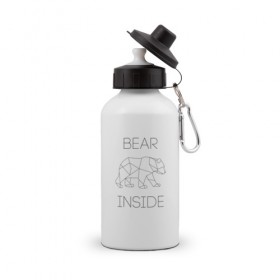 Бутылка спортивная с принтом Внутри медведь в Екатеринбурге, металл | емкость — 500 мл, в комплекте две пластиковые крышки и карабин для крепления | Тематика изображения на принте: зверь | медведь | миша | мишка