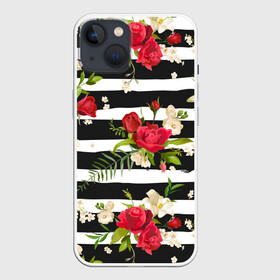 Чехол для iPhone 13 с принтом Розы и орхидеи в Екатеринбурге,  |  | flowers | orchi | roses | белый | букеты | графика | зелёный | искусство | картинка | красивый | красный | крутой | листья | мода | модный | молодёжная | орнамент | орхидеи | полосы | рисунок | розы | рукоделие