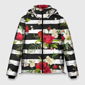 Мужская зимняя куртка 3D с принтом Розы и орхидеи в Екатеринбурге, верх — 100% полиэстер; подкладка — 100% полиэстер; утеплитель — 100% полиэстер | длина ниже бедра, свободный силуэт Оверсайз. Есть воротник-стойка, отстегивающийся капюшон и ветрозащитная планка. 

Боковые карманы с листочкой на кнопках и внутренний карман на молнии. | Тематика изображения на принте: flowers | orchi | roses | белый | букеты | графика | зелёный | искусство | картинка | красивый | красный | крутой | листья | мода | модный | молодёжная | орнамент | орхидеи | полосы | рисунок | розы | рукоделие
