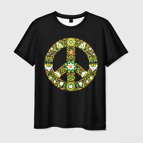 Мужская футболка 3D с принтом Пацифист в Екатеринбурге, 100% полиэфир | прямой крой, круглый вырез горловины, длина до линии бедер | flowers | pa | ветки | графика | знак | искусство | картинка | красивый | крутой | листья | логотип | мода | модный | молодёжная | орнамент | пацифист | полосатый | рисунок | розы | рукоделие | символ | стиль