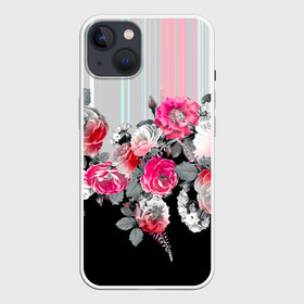 Чехол для iPhone 13 с принтом Розы в Екатеринбурге,  |  | branches | flora | flowers | leaves | ornament | patterns | ветки | графика | искусство | картинка | красивый | крутой | листья | мода | модный | молодёжная | орнамент | полосатый | рисунок | розы | рукоделие | стиль
