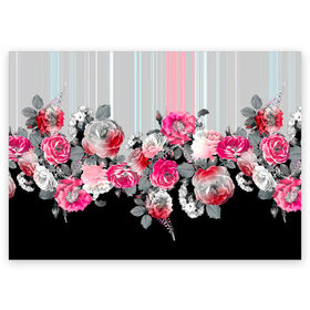 Поздравительная открытка с принтом Розы в Екатеринбурге, 100% бумага | плотность бумаги 280 г/м2, матовая, на обратной стороне линовка и место для марки
 | branches | flora | flowers | leaves | ornament | patterns | ветки | графика | искусство | картинка | красивый | крутой | листья | мода | модный | молодёжная | орнамент | полосатый | рисунок | розы | рукоделие | стиль