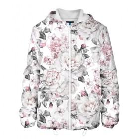 Мужская куртка 3D с принтом Белые розы в Екатеринбурге, ткань верха — 100% полиэстер, подклад — флис | прямой крой, подол и капюшон оформлены резинкой с фиксаторами, два кармана без застежек по бокам, один большой потайной карман на груди. Карман на груди застегивается на липучку | bouquets | color | gray | leave | lowers | ornament | patterns | pink | roses | букеты | графика | искусство | картинка | красивый | крутой | листья | мода | модный | молодёжная | орнамент | рисунок | розовые | розы | рукоделие | серый
