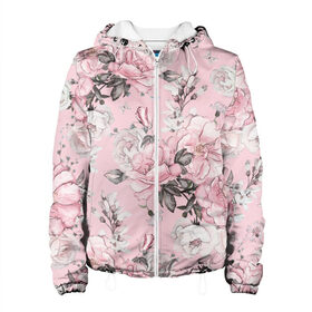 Женская куртка 3D с принтом Розовые розы в Екатеринбурге, ткань верха — 100% полиэстер, подклад — флис | прямой крой, подол и капюшон оформлены резинкой с фиксаторами, два кармана без застежек по бокам, один большой потайной карман на груди. Карман на груди застегивается на липучку | bouquets | color | gray | leave | lowers | ornament | patterns | pink | roses | букеты | графика | искусство | картинка | красивый | крутой | листья | мода | модный | молодёжная | орнамент | рисунок | розовые | розы | рукоделие | серый