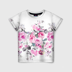 Детская футболка 3D с принтом Розовые розы в Екатеринбурге, 100% гипоаллергенный полиэфир | прямой крой, круглый вырез горловины, длина до линии бедер, чуть спущенное плечо, ткань немного тянется | bouquets | color | gray | leave | lowers | ornament | patterns | pink | roses | букеты | графика | искусство | картинка | красивый | крутой | листья | мода | модный | молодёжная | орнамент | рисунок | розовые | розы | рукоделие | серый