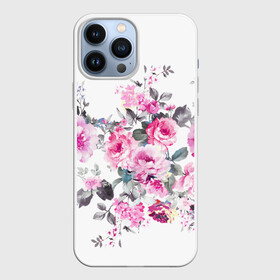 Чехол для iPhone 13 Pro Max с принтом Розовые розы в Екатеринбурге,  |  | bouquets | color | gray | leave | lowers | ornament | patterns | pink | roses | букеты | графика | искусство | картинка | красивый | крутой | листья | мода | модный | молодёжная | орнамент | рисунок | розовые | розы | рукоделие | серый