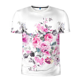 Мужская футболка 3D спортивная с принтом Розовые розы в Екатеринбурге, 100% полиэстер с улучшенными характеристиками | приталенный силуэт, круглая горловина, широкие плечи, сужается к линии бедра | Тематика изображения на принте: bouquets | color | gray | leave | lowers | ornament | patterns | pink | roses | букеты | графика | искусство | картинка | красивый | крутой | листья | мода | модный | молодёжная | орнамент | рисунок | розовые | розы | рукоделие | серый
