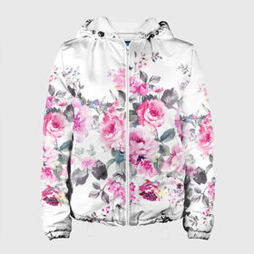 Женская куртка 3D с принтом Розовые розы в Екатеринбурге, ткань верха — 100% полиэстер, подклад — флис | прямой крой, подол и капюшон оформлены резинкой с фиксаторами, два кармана без застежек по бокам, один большой потайной карман на груди. Карман на груди застегивается на липучку | bouquets | color | gray | leave | lowers | ornament | patterns | pink | roses | букеты | графика | искусство | картинка | красивый | крутой | листья | мода | модный | молодёжная | орнамент | рисунок | розовые | розы | рукоделие | серый