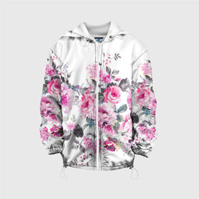 Детская куртка 3D с принтом Розовые розы в Екатеринбурге, 100% полиэстер | застежка — молния, подол и капюшон оформлены резинкой с фиксаторами, по бокам — два кармана без застежек, один потайной карман на груди, плотность верхнего слоя — 90 г/м2; плотность флисового подклада — 260 г/м2 | bouquets | color | gray | leave | lowers | ornament | patterns | pink | roses | букеты | графика | искусство | картинка | красивый | крутой | листья | мода | модный | молодёжная | орнамент | рисунок | розовые | розы | рукоделие | серый
