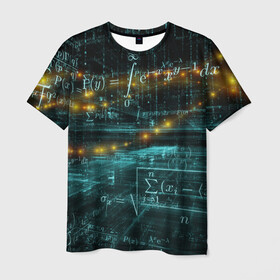 Мужская футболка 3D с принтом Формулы в пространстве в Екатеринбурге, 100% полиэфир | прямой крой, круглый вырез горловины, длина до линии бедер | Тематика изображения на принте: mathematica | алгебра | геометрия | математик | математика | наука | технарь | формула