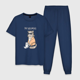 Мужская пижама хлопок с принтом Big Meowski в Екатеринбурге, 100% хлопок | брюки и футболка прямого кроя, без карманов, на брюках мягкая резинка на поясе и по низу штанин
 | большой лебовски | боулинг | дюдя | кино | комедия | кот | котейка | котенок | котэ | кошка | молоко | хиппи | чувак | юмор