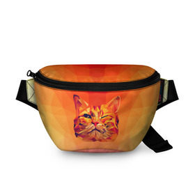 Поясная сумка 3D с принтом Подмигивающий кот (Low Poly) в Екатеринбурге, 100% полиэстер | плотная ткань, ремень с регулируемой длиной, внутри несколько карманов для мелочей, основное отделение и карман с обратной стороны сумки застегиваются на молнию | cat | fox | kitty | low | lowpoly | poly | веселая | геометрия | грозовой кошак | желтая | кот | котейка | котофей | кошак | лиса | любителям кошек | низкополигональный | позитив | прикольная | рисунок | рыжая | узор