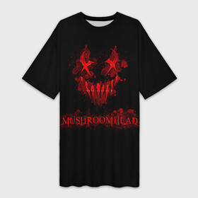 Платье-футболка 3D с принтом Mushroomhead в Екатеринбурге,  |  | ac dc | disturbed | linkin park | lp | metal | metallica | mushroomhead | music | pop | rap | rock | slipknot | song | метал | музыка | рок
