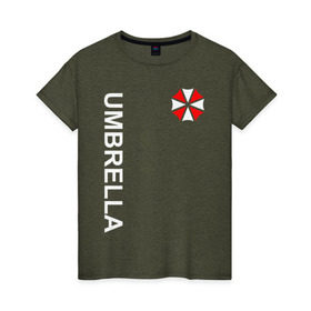 Женская футболка хлопок с принтом UMBRELLA CORP в Екатеринбурге, 100% хлопок | прямой крой, круглый вырез горловины, длина до линии бедер, слегка спущенное плечо | Тематика изображения на принте: ada wong | biohazard | game | gamer | leon | logo | mistic | raccoon city | re2 | resident evil 2 | rpd | stars | umbrella | ада вонг | амбрелла | зомби | игра | мистика | ужасы