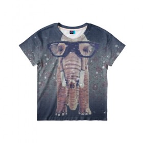 Детская футболка 3D с принтом Слон в очках в Екатеринбурге, 100% гипоаллергенный полиэфир | прямой крой, круглый вырез горловины, длина до линии бедер, чуть спущенное плечо, ткань немного тянется | 