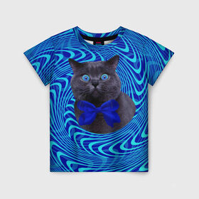 Детская футболка 3D с принтом Гипнотический кот в Екатеринбурге, 100% гипоаллергенный полиэфир | прямой крой, круглый вырез горловины, длина до линии бедер, чуть спущенное плечо, ткань немного тянется | big | арт | крупные арты | крупные принты | сумасшедшие арты