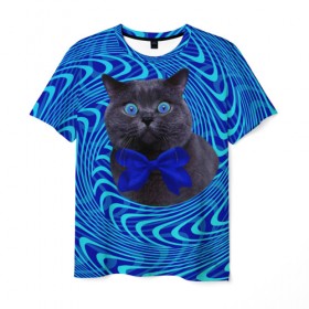 Мужская футболка 3D с принтом Гипнотический кот в Екатеринбурге, 100% полиэфир | прямой крой, круглый вырез горловины, длина до линии бедер | big | арт | крупные арты | крупные принты | сумасшедшие арты