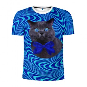 Мужская футболка 3D спортивная с принтом Гипнотический кот в Екатеринбурге, 100% полиэстер с улучшенными характеристиками | приталенный силуэт, круглая горловина, широкие плечи, сужается к линии бедра | big | арт | крупные арты | крупные принты | сумасшедшие арты