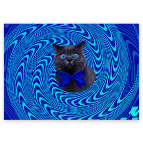 Поздравительная открытка с принтом Гипнотический кот в Екатеринбурге, 100% бумага | плотность бумаги 280 г/м2, матовая, на обратной стороне линовка и место для марки
 | Тематика изображения на принте: big | арт | крупные арты | крупные принты | сумасшедшие арты