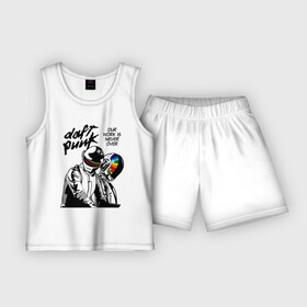 Детская пижама с шортами хлопок с принтом Daft Punk в Екатеринбурге,  |  | daft punk | electronic | house | human | music | robot | дафт панк | музыка | синти поп | хаус | электроника