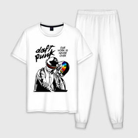 Мужская пижама хлопок с принтом Daft Punk в Екатеринбурге, 100% хлопок | брюки и футболка прямого кроя, без карманов, на брюках мягкая резинка на поясе и по низу штанин
 | daft punk | electronic | house | human | music | robot | дафт панк | музыка | синти поп | хаус | электроника