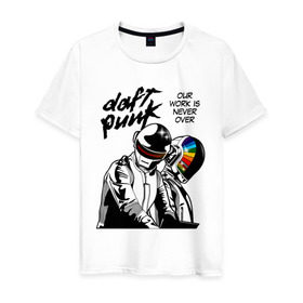 Мужская футболка хлопок с принтом Daft Punk в Екатеринбурге, 100% хлопок | прямой крой, круглый вырез горловины, длина до линии бедер, слегка спущенное плечо. | Тематика изображения на принте: daft punk | electronic | house | human | music | robot | дафт панк | музыка | синти поп | хаус | электроника