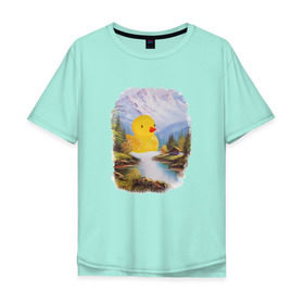 Мужская футболка хлопок Oversize с принтом Уточка в Екатеринбурге, 100% хлопок | свободный крой, круглый ворот, “спинка” длиннее передней части | ванна | водопад | горы | домик | красота | лес | озеро | океан | пейзаж | природа | утка | утя