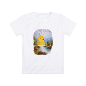 Детская футболка хлопок с принтом Уточка в Екатеринбурге, 100% хлопок | круглый вырез горловины, полуприлегающий силуэт, длина до линии бедер | ванна | водопад | горы | домик | красота | лес | озеро | океан | пейзаж | природа | утка | утя