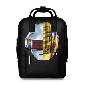 Женский рюкзак 3D с принтом Daft Punk в Екатеринбурге, 100% полиэстер | лямки с регулируемой длиной, сверху ручки, чтобы рюкзак нести как сумку. Основное отделение закрывается на молнию, как и внешний карман. Внутри два дополнительных кармана, один из которых закрывается на молнию. По бокам два дополнительных кармашка, куда поместится маленькая бутылочка
 | Тематика изображения на принте: daft punk | electronic | house | human | music | robot | дафт панк | музыка | синти поп | хаус | электроника