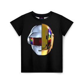 Детская футболка 3D с принтом Daft Punk в Екатеринбурге, 100% гипоаллергенный полиэфир | прямой крой, круглый вырез горловины, длина до линии бедер, чуть спущенное плечо, ткань немного тянется | Тематика изображения на принте: daft punk | electronic | house | human | music | robot | дафт панк | музыка | синти поп | хаус | электроника