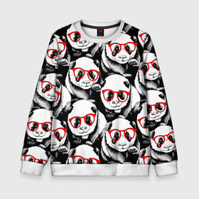 Детский свитшот 3D с принтом Панды в красных очках в Екатеринбурге, 100% полиэстер | свободная посадка, прямой крой, мягкая тканевая резинка на рукавах и понизу свитшота | animals | bears | funny | head | muzzl | pandas | red | весёлые | взгляд | голова | графика | животные | искусство | картинка | красивый | красные | крутой | медведи | мода | модный | молодёжная | очки | панды | рисунок