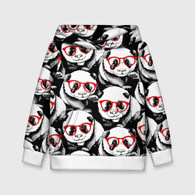 Детская толстовка 3D с принтом Панды в красных очках в Екатеринбурге, 100% полиэстер | двухслойный капюшон со шнурком для регулировки, мягкие манжеты на рукавах и по низу толстовки, спереди карман-кенгуру с мягким внутренним слоем | Тематика изображения на принте: animals | bears | funny | head | muzzl | pandas | red | весёлые | взгляд | голова | графика | животные | искусство | картинка | красивый | красные | крутой | медведи | мода | модный | молодёжная | очки | панды | рисунок