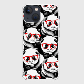 Чехол для iPhone 13 mini с принтом Панды в красных очках в Екатеринбурге,  |  | Тематика изображения на принте: animals | bears | funny | head | muzzl | pandas | red | весёлые | взгляд | голова | графика | животные | искусство | картинка | красивый | красные | крутой | медведи | мода | модный | молодёжная | очки | панды | рисунок