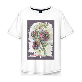 Мужская футболка хлопок Oversize с принтом Механический цветок в Екатеринбурге, 100% хлопок | свободный крой, круглый ворот, “спинка” длиннее передней части | steampunk | механика | ретро | рисунок | стимпанк | цветы