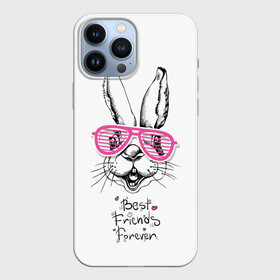 Чехол для iPhone 13 Pro Max с принтом Best Friends Forever в Екатеринбурге,  |  | animal | best friends | forever | hare | hearts | love | rabbit | белый | графика | друзья | животное | заяц | искусство | картинка | кролик | крутой | лучшие | лучший | любоввь | модный | навсегда | очки | полосатые | рисунок