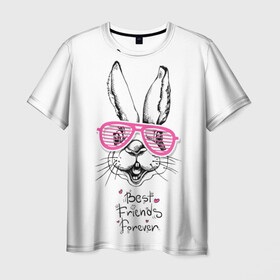 Мужская футболка 3D с принтом Best Friends Forever в Екатеринбурге, 100% полиэфир | прямой крой, круглый вырез горловины, длина до линии бедер | animal | best friends | forever | hare | hearts | love | rabbit | белый | графика | друзья | животное | заяц | искусство | картинка | кролик | крутой | лучшие | лучший | любоввь | модный | навсегда | очки | полосатые | рисунок