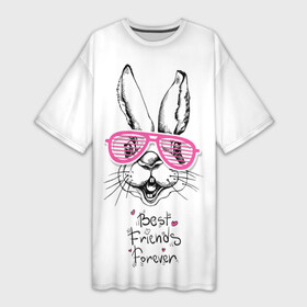 Платье-футболка 3D с принтом Best Friends Forever в Екатеринбурге,  |  | animal | best friends | forever | hare | hearts | love | rabbit | белый | графика | друзья | животное | заяц | искусство | картинка | кролик | крутой | лучшие | лучший | любоввь | модный | навсегда | очки | полосатые | рисунок