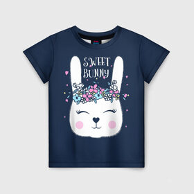 Детская футболка 3D с принтом Sweet bunny в Екатеринбурге, 100% гипоаллергенный полиэфир | прямой крой, круглый вырез горловины, длина до линии бедер, чуть спущенное плечо, ткань немного тянется | art | creat | drawing | graphics | picture | белый | влюбленный | графика | день святого валентина | заяц | зеленый | искусство | картинка | кролик | крутой | лучший | любовь | модный | подарок | праздник | пушистый