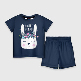 Детский костюм с шортами 3D с принтом Sweet bunny в Екатеринбурге,  |  | art | creat | drawing | graphics | picture | белый | влюбленный | графика | день святого валентина | заяц | зеленый | искусство | картинка | кролик | крутой | лучший | любовь | модный | подарок | праздник | пушистый