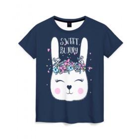 Женская футболка 3D с принтом Sweet bunny в Екатеринбурге, 100% полиэфир ( синтетическое хлопкоподобное полотно) | прямой крой, круглый вырез горловины, длина до линии бедер | art | creat | drawing | graphics | picture | белый | влюбленный | графика | день святого валентина | заяц | зеленый | искусство | картинка | кролик | крутой | лучший | любовь | модный | подарок | праздник | пушистый