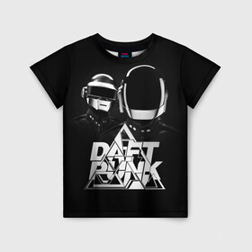 Детская футболка 3D с принтом Daft Punk в Екатеринбурге, 100% гипоаллергенный полиэфир | прямой крой, круглый вырез горловины, длина до линии бедер, чуть спущенное плечо, ткань немного тянется | daft punk | electronic | house | human | music | robot | дафт панк | музыка | синти поп | хаус | электроника